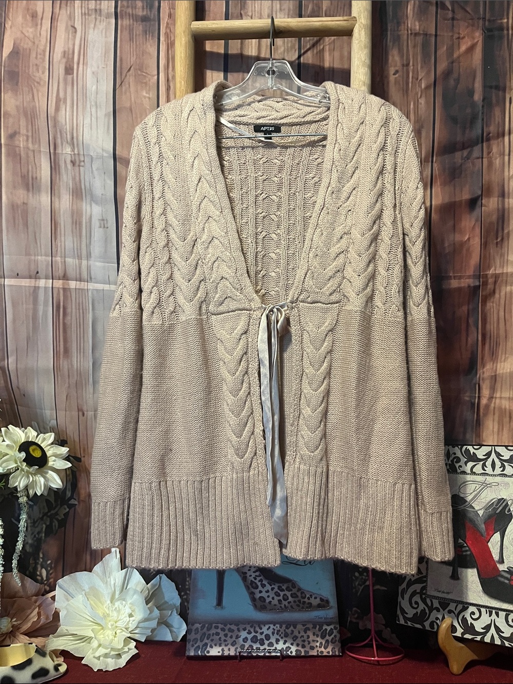Apt. 9 Neutral Beige Cable-Knit Tie-Front Cardigan